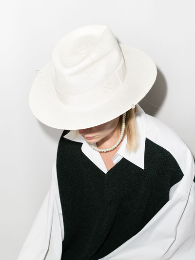 Ruslan Baginskiy Straw Chain-strap Fedora Hat In White