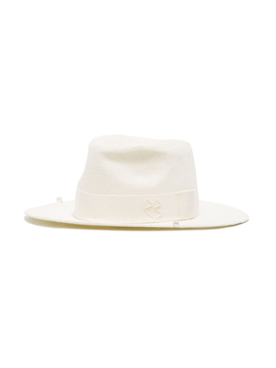 Ruslan Baginskiy Straw Chain-strap Fedora Hat In White