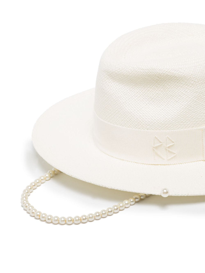 Ruslan Baginskiy Straw Chain-strap Fedora Hat In White