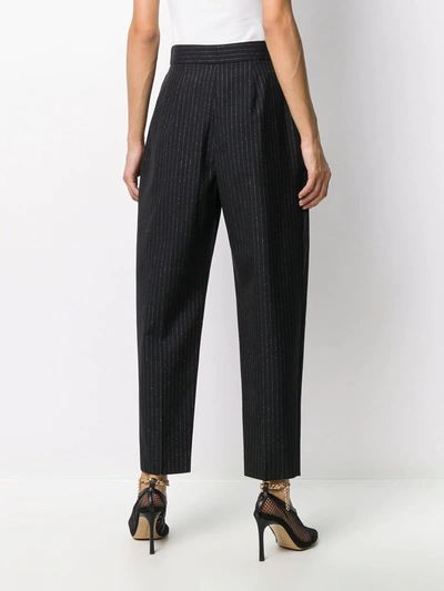 Shop Alexander Mcqueen Glitter Pinstripe High Waist Trousers In Black