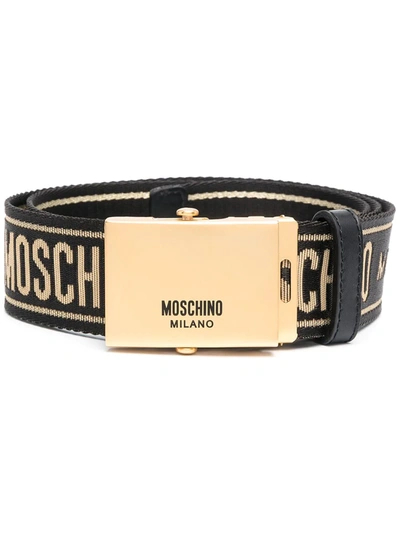 Shop Moschino Grosgrain Logo Belt In Black