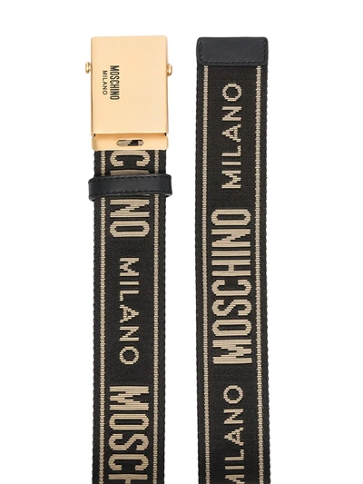 Shop Moschino Grosgrain Logo Belt In Black