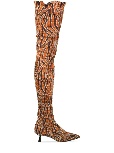 Amy Crookes Brown Victorine 60 Printed Shirred Knee-high Boots In Brown