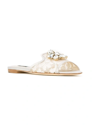 Dolce & Gabbana Rainbow Lace Brooch-detail Sandals In Metallic