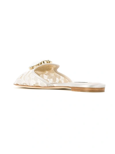 Dolce & Gabbana Rainbow Lace Brooch-detail Sandals In Metallic