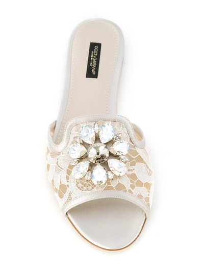 Dolce & Gabbana Rainbow Lace Brooch-detail Sandals In Metallic