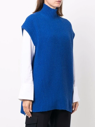 Shop Ganni Rib-knit Oversized Vest In 蓝色