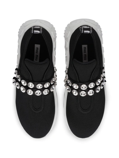 Shop Miu Miu Crystal-embellished Chunky Sneakers In Black