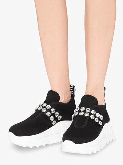 Shop Miu Miu Crystal-embellished Chunky Sneakers In Black