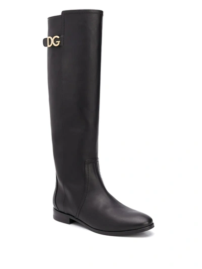 Shop Dolce & Gabbana Knee-length Logo Plaque Boots In Black