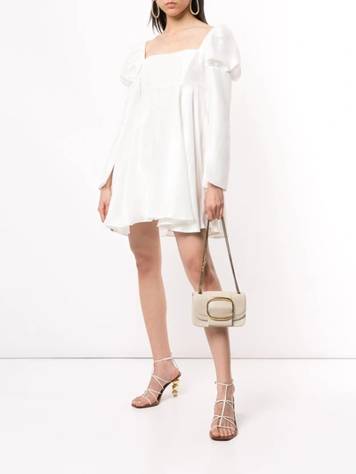 Shop Macgraw Puff-shoulder Flared Dress In White