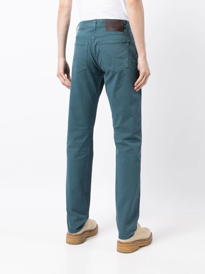 Shop Corneliani High Waist Tapered Trousers In 蓝色