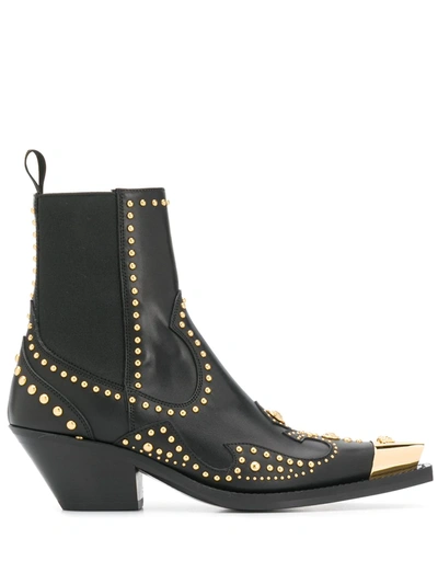 Shop Versace Studded Ankle Boots In Black