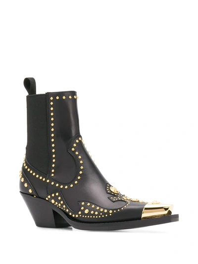 Shop Versace Studded Ankle Boots In Black