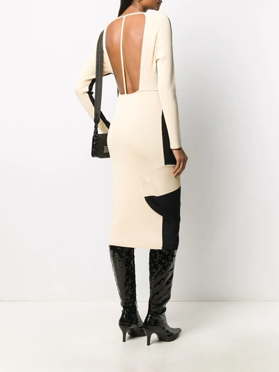 Off-white Open-back Two-tone Ribbed-knit Midi Dress In Black