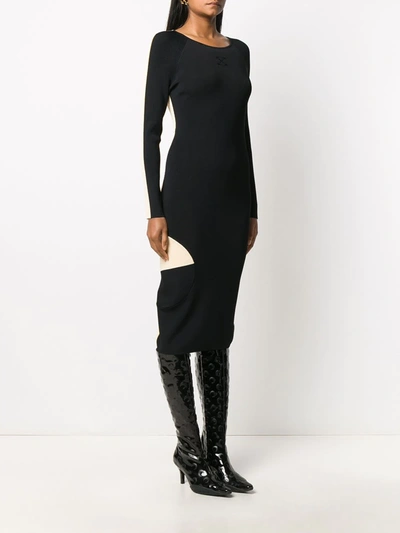 Off-white Open-back Two-tone Ribbed-knit Midi Dress In Black