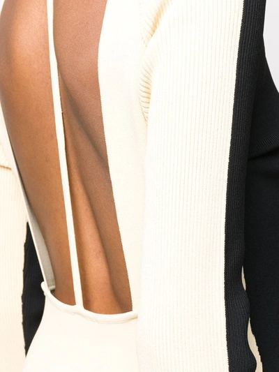 Off-white Open-back Two-tone Ribbed-knit Midi Dress In Black
