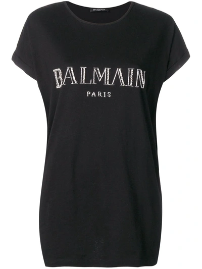 Shop Balmain Embroidered Logo T-shirt In Black