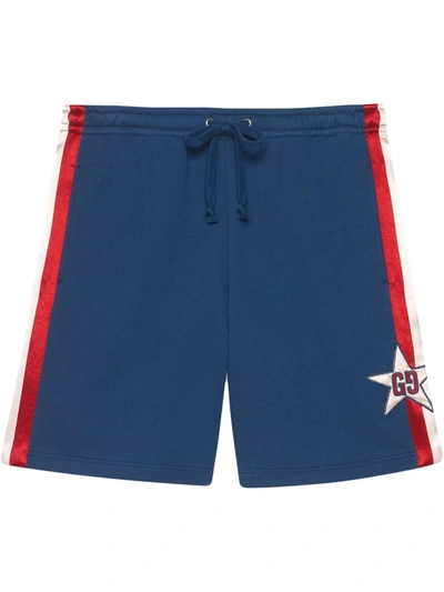 Shop Gucci Cotton Jersey Shorts With Gg Star In Blue