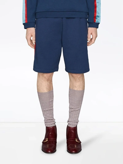 Shop Gucci Cotton Jersey Shorts With Gg Star In Blue