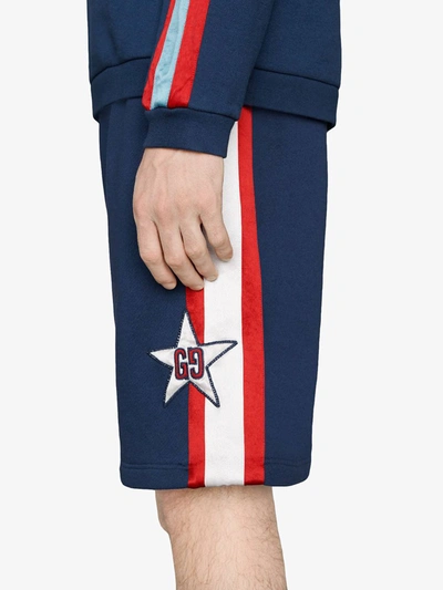 Shop Gucci Cotton Jersey Shorts With Gg Star In Blue