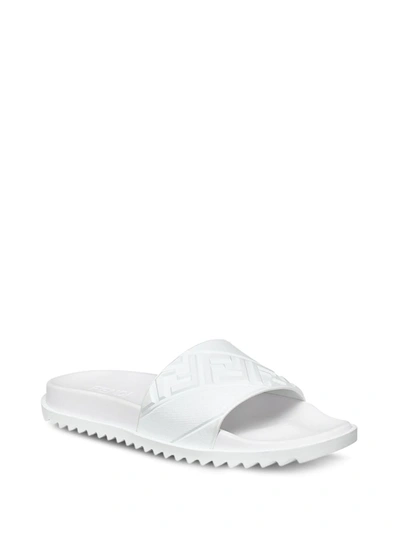 Shop Fendi Ff-embossed Slides In White