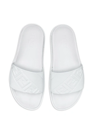 Shop Fendi Ff-embossed Slides In White