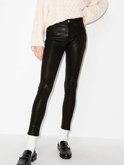 Shop Frame Le High Skinny Leather Trousers In Black