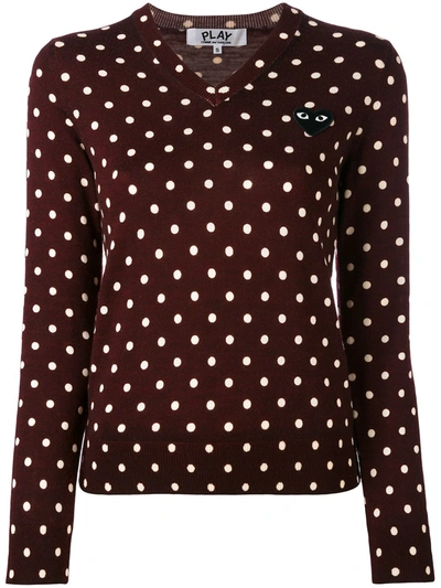 Shop Comme Des Garçons Play Dotted V-neck Jumper In Pink