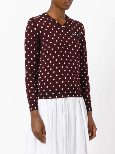 Comme Des Garçons Play Dotted V-neck Jumper In Pink