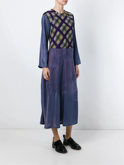 Pre-owned Yohji Yamamoto Vintage 格纹拼接连衣裙 - 紫色 In Purple