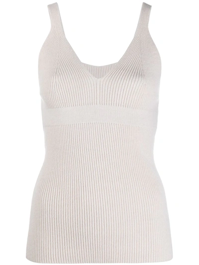 Shop Ami Amalia Ribbed-knit Merino Tank Top In Neutrals