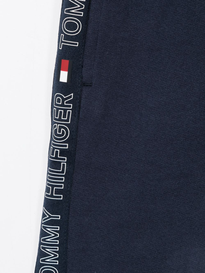 Shop Tommy Hilfiger Junior Logo Stripe Track Shorts In Blue