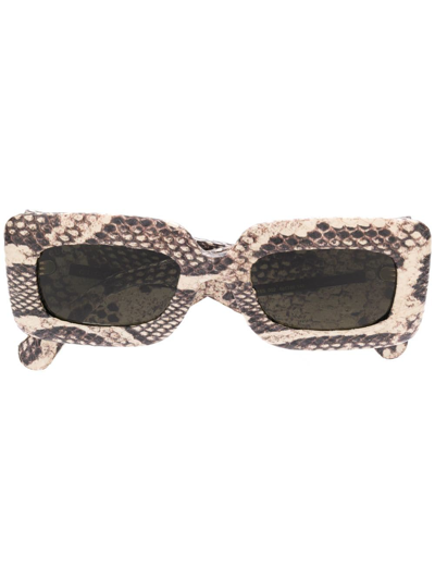 Shop Gucci Snakeskin Effect Rectangular Sunglasses In Grey