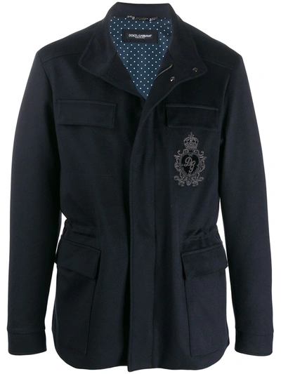 Shop Dolce & Gabbana Embroidered-badge Field Jacket In Blue