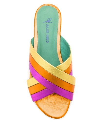 Shop Blue Bird Shoes Metallic Leather Rainbow Flats In Yellow