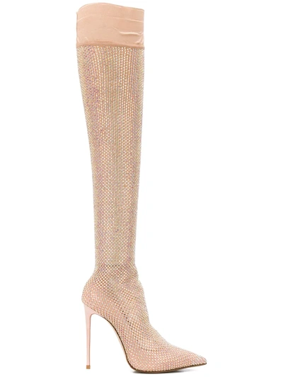 Shop Le Silla Calzatura Over The Knee Sock Boots In Neutrals