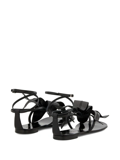 Shop Giuseppe Zanotti Flower Appliqué Flat Sandals In Black