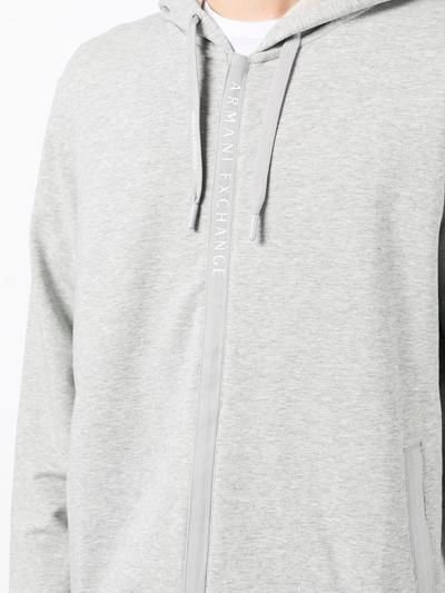 Shop Armani Exchange Drawstring Zipped Hoodie In Grey