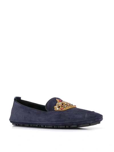 Shop Dolce & Gabbana Crown Patch Loafers In Blue