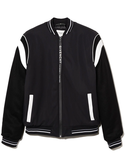 Shop Givenchy Teen Split Logo Zipped Bomber Jacket In Black