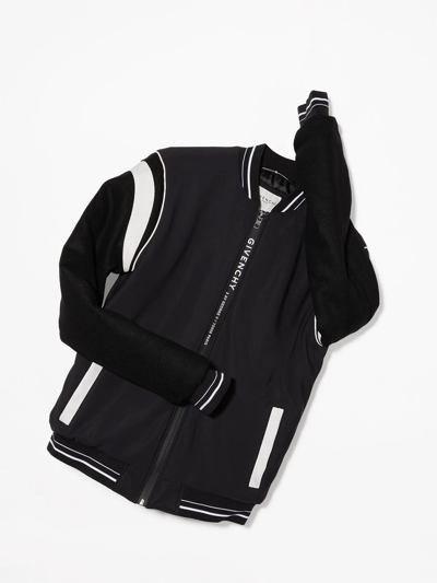 Shop Givenchy Teen Split Logo Zipped Bomber Jacket In Black