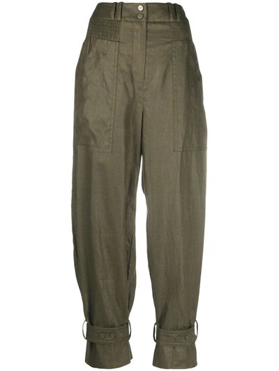 Shop Zimmermann Lucky Tapered Linen Trousers In Green