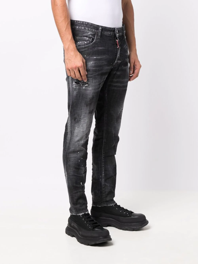 Shop Dsquared2 Mid-rise Distressed Straight-leg Jeans In Schwarz