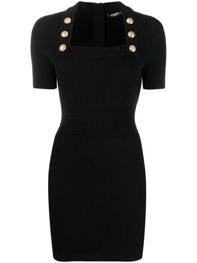 Shop Balmain Square Neck Fitted Dress In Black