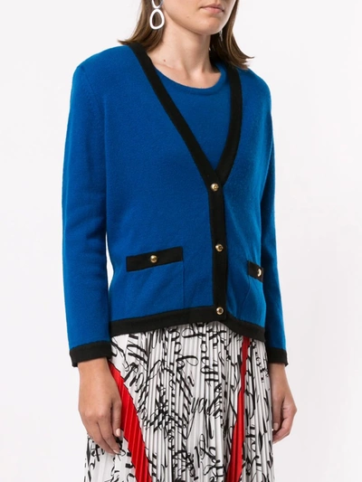 Pre-owned Chanel Contrast-trim Cashmere Cardigan In Blue