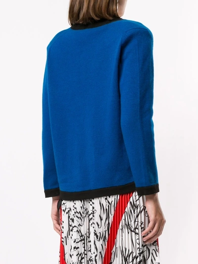 Pre-owned Chanel Contrast-trim Cashmere Cardigan In Blue