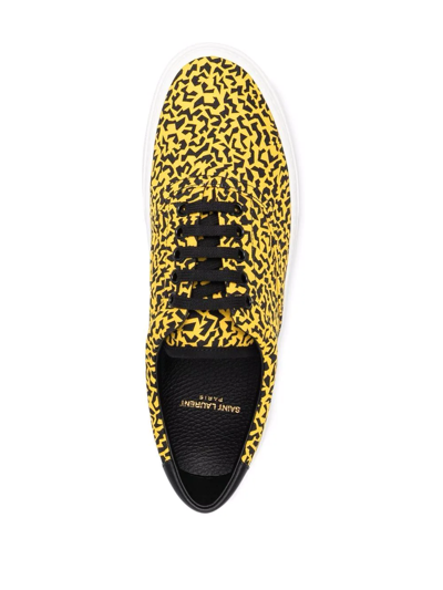 Shop Saint Laurent Venice Sparkle-print Low-top Sneakers In Gelb