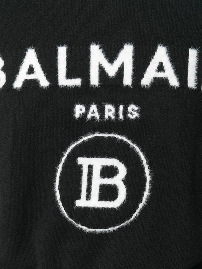 Shop Balmain Logo-jacquard Shoulder-pad Jumper In Black