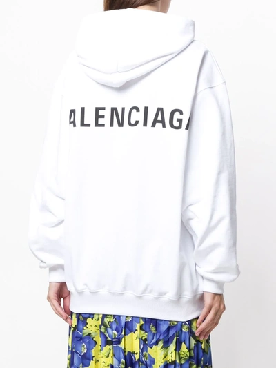 Shop Balenciaga Logo Hoodie In White